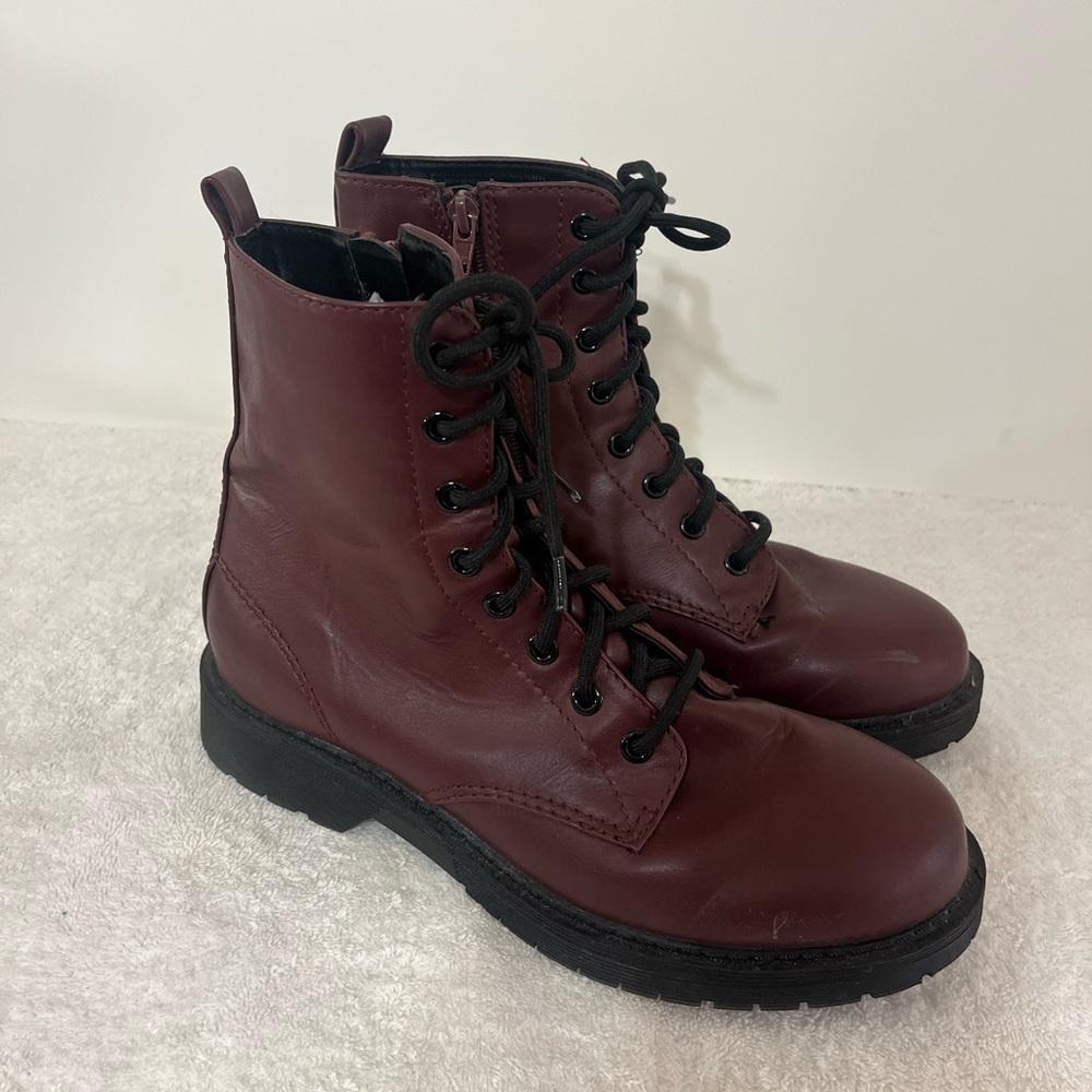 Burgundy Lace-Up Combat Boots by Time and Tru